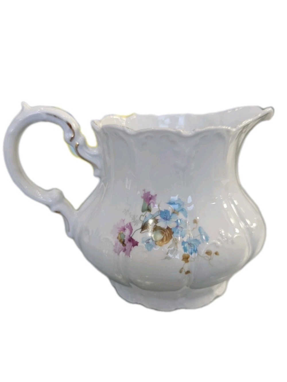 Vintage Floral Porcelain Creamer Jug White Blue Pink Gold Trim Tea Set - Picture 2 of 4